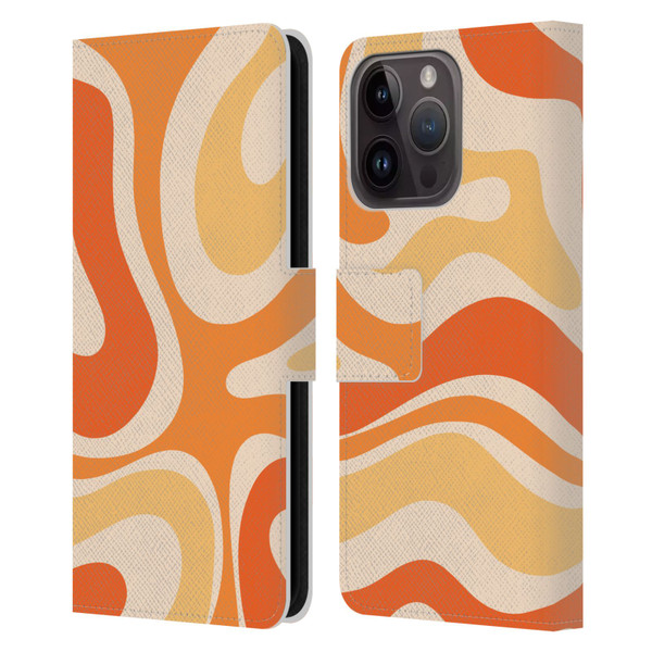 Kierkegaard Design Studio Retro Abstract Patterns Modern Orange Tangerine Swirl Leather Book Wallet Case Cover For Apple iPhone 15 Pro