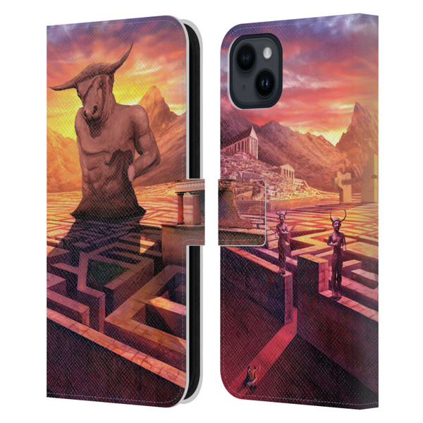 Anthony Christou Fantasy Art Minotaur In Labyrinth Leather Book Wallet Case Cover For Apple iPhone 15 Plus