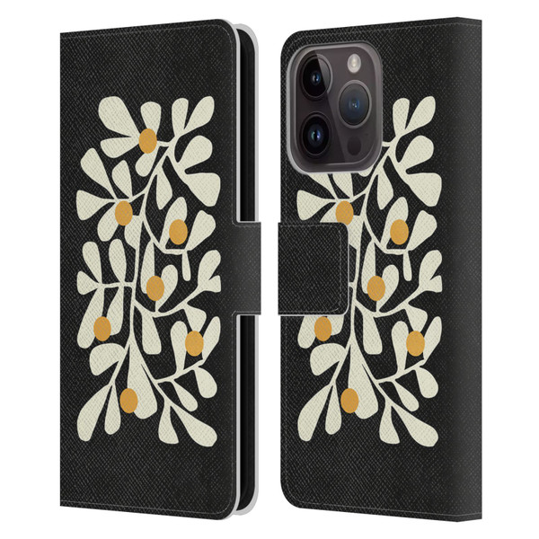 Ayeyokp Plant Pattern Summer Bloom Black Leather Book Wallet Case Cover For Apple iPhone 15 Pro