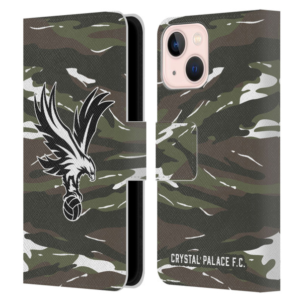 Crystal Palace FC Crest Woodland Camouflage Leather Book Wallet Case Cover For Apple iPhone 13 Mini