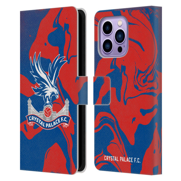 Crystal Palace FC Crest Red And Blue Marble Leather Book Wallet Case Cover For Apple iPhone 14 Pro Max