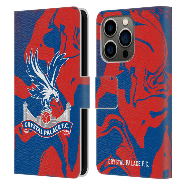 Crystal Palace FC Crest Red And Blue Marble Leather Book Wallet Case Cover For Apple iPhone 14 Pro
