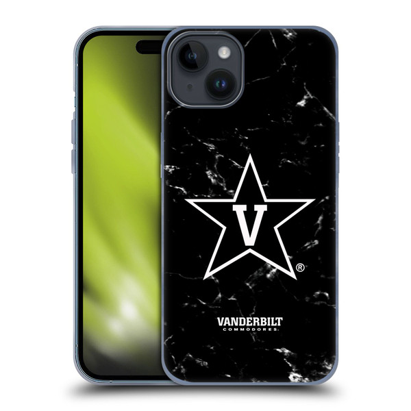 Vanderbilt University Vandy Vanderbilt University Black And White Marble Soft Gel Case for Apple iPhone 15 Plus