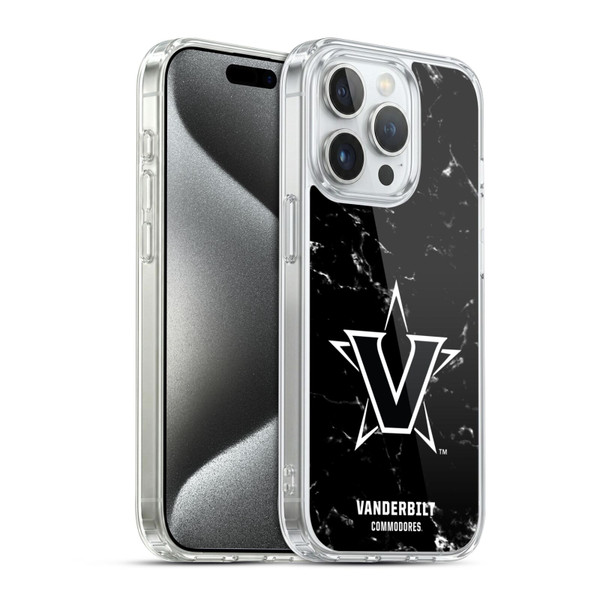 Vanderbilt University Vandy Vanderbilt University Black And White Marble Soft Gel Case for Apple iPhone 15 Pro & MagSafe