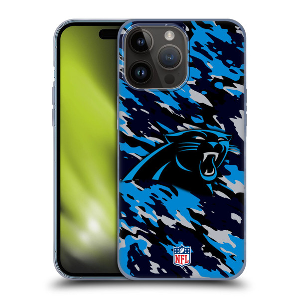 NFL Carolina Panthers Logo Camou Soft Gel Case for Apple iPhone 15 Pro Max