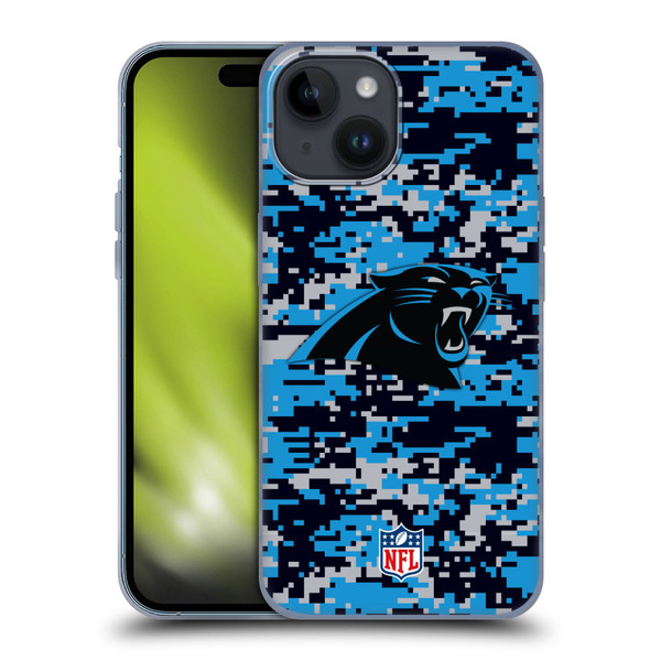 NFL Carolina Panthers Graphics Digital Camouflage Soft Gel Case for Apple iPhone 15