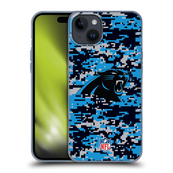 NFL Carolina Panthers Graphics Digital Camouflage Soft Gel Case for Apple iPhone 15 Plus