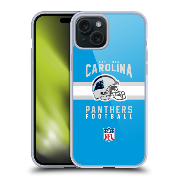 NFL Carolina Panthers Graphics Helmet Typography Soft Gel Case for Apple iPhone 15 Plus