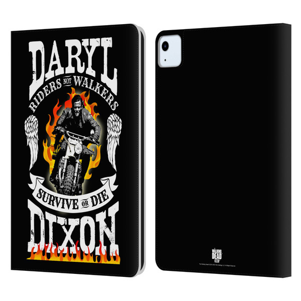 AMC The Walking Dead Daryl Dixon Biker Art Motorcycle Flames Leather Book Wallet Case Cover For Apple iPad Air 2020 / 2022