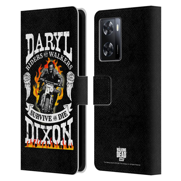 AMC The Walking Dead Daryl Dixon Biker Art Motorcycle Flames Leather Book Wallet Case Cover For OPPO A57s