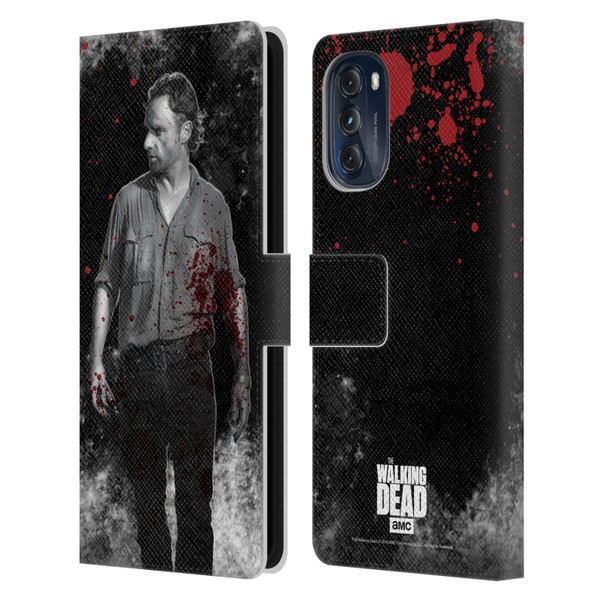 AMC The Walking Dead Gore Rick Grimes Leather Book Wallet Case Cover For Motorola Moto G (2022)