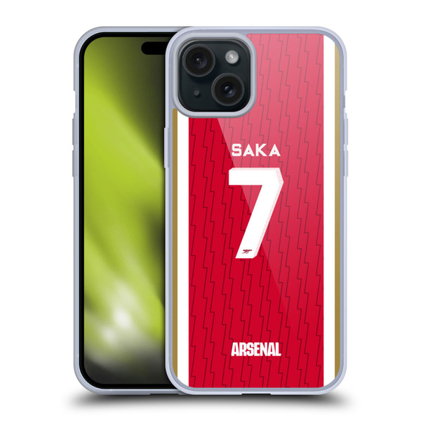 Arsenal FC 2023/24 Players Home Kit Bukayo Saka Soft Gel Case for Apple iPhone 15 Plus