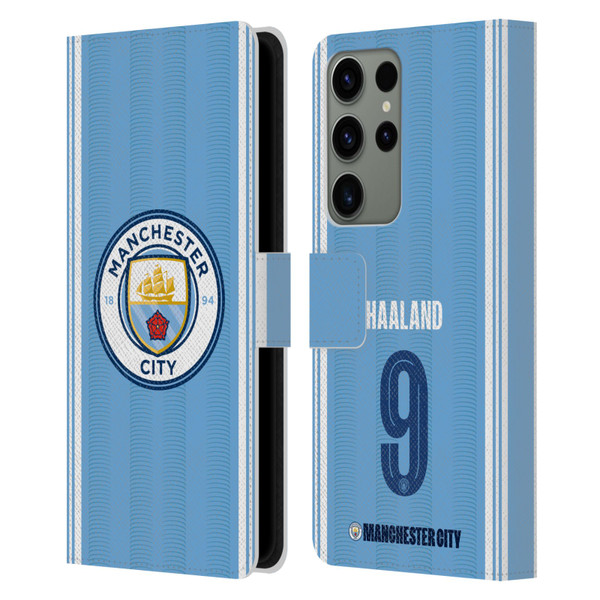 Manchester City Man City FC 2023/24 Players Home Kit Erling Haaland Leather Book Wallet Case Cover For Samsung Galaxy S23 Ultra 5G