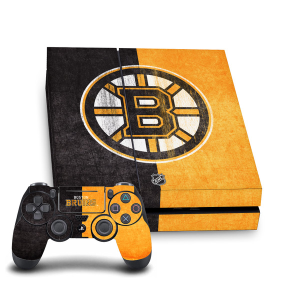 NHL Boston Bruins Half Distressed Vinyl Sticker Skin Decal Cover for Sony PS4 Console & Controller