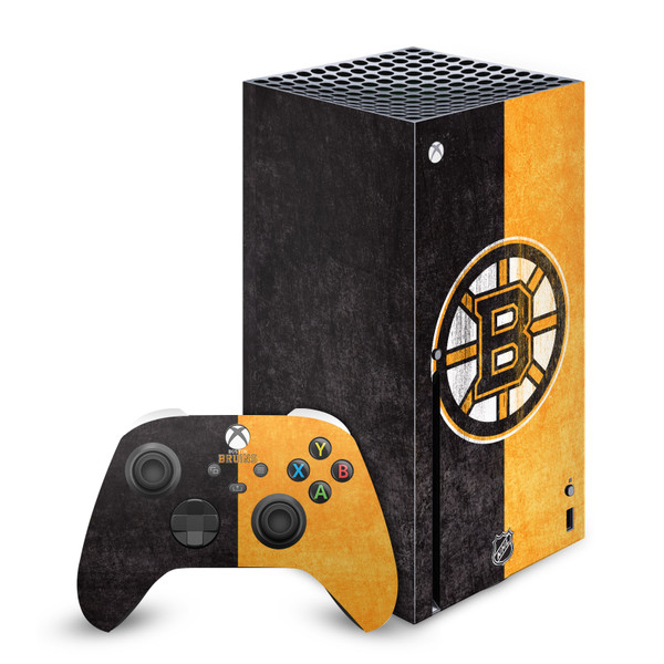 NHL Boston Bruins Half Distressed Vinyl Sticker Skin Decal Cover for Microsoft Series X Console & Controller