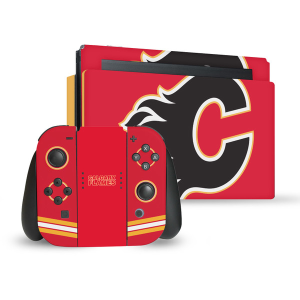 NHL Calgary Flames Oversized Vinyl Sticker Skin Decal Cover for Nintendo Switch Bundle