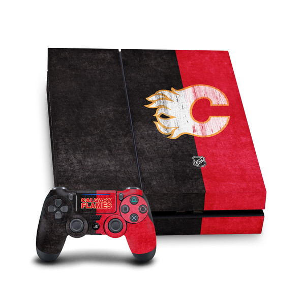 NHL Calgary Flames Half Distressed Vinyl Sticker Skin Decal Cover for Sony PS4 Console & Controller