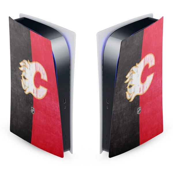 NHL Calgary Flames Half Distressed Vinyl Sticker Skin Decal Cover for Sony PS5 Digital Edition Console