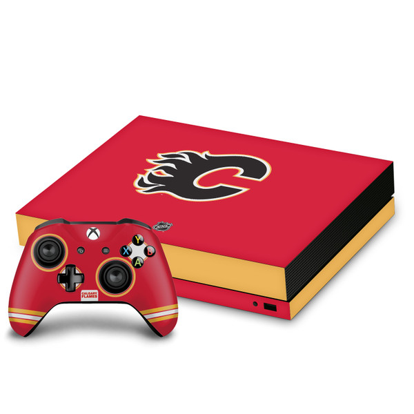 NHL Calgary Flames Plain Vinyl Sticker Skin Decal Cover for Microsoft Xbox One X Bundle