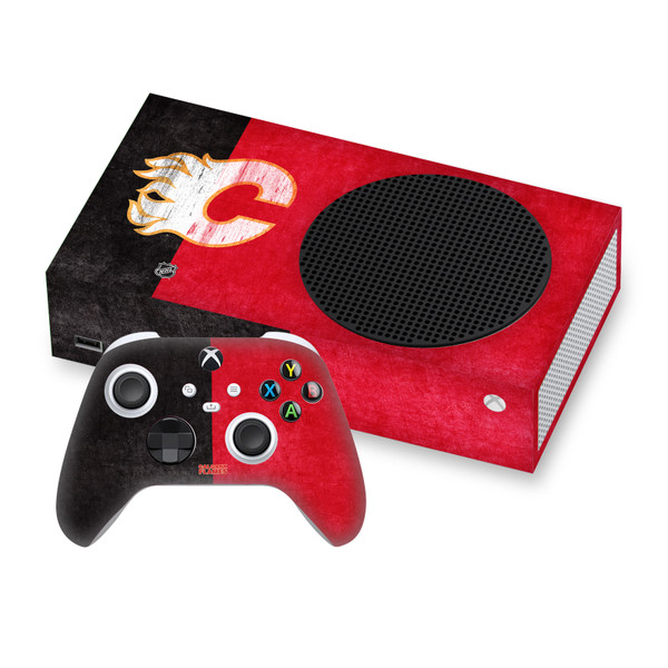 NHL Calgary Flames Half Distressed Vinyl Sticker Skin Decal Cover for Microsoft Series S Console & Controller