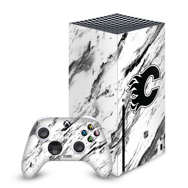 NHL Calgary Flames Marble Vinyl Sticker Skin Decal Cover for Microsoft Series X Console & Controller