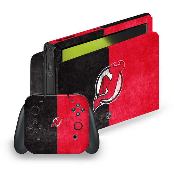 NHL New Jersey Devils Half Distressed Vinyl Sticker Skin Decal Cover for Nintendo Switch OLED Bundle