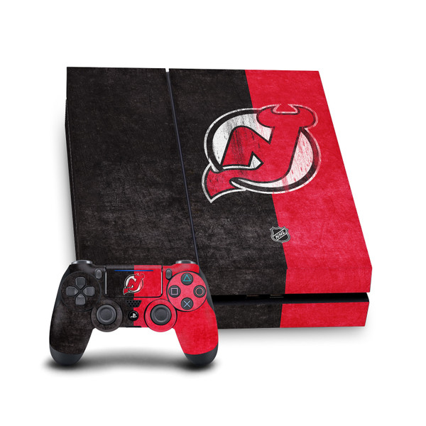 NHL New Jersey Devils Half Distressed Vinyl Sticker Skin Decal Cover for Sony PS4 Console & Controller