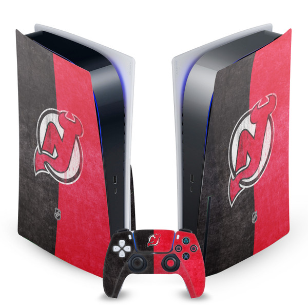 NHL New Jersey Devils Half Distressed Vinyl Sticker Skin Decal Cover for Sony PS5 Disc Edition Bundle