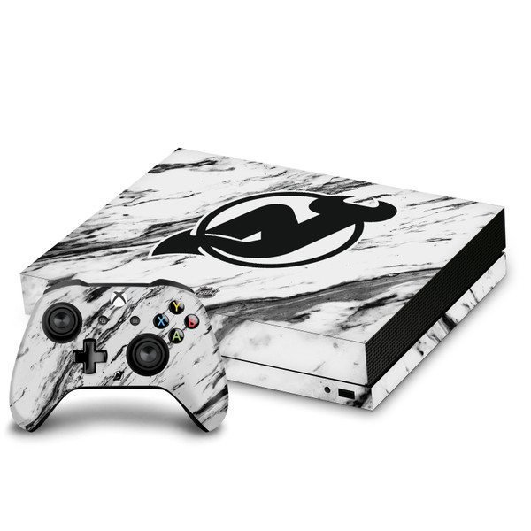 NHL New Jersey Devils Marble Vinyl Sticker Skin Decal Cover for Microsoft Xbox One X Bundle