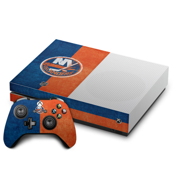 NHL New York Islanders Half Distressed Vinyl Sticker Skin Decal Cover for Microsoft One S Console & Controller