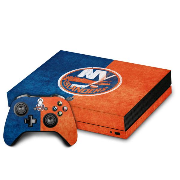 NHL New York Islanders Half Distressed Vinyl Sticker Skin Decal Cover for Microsoft Xbox One X Bundle