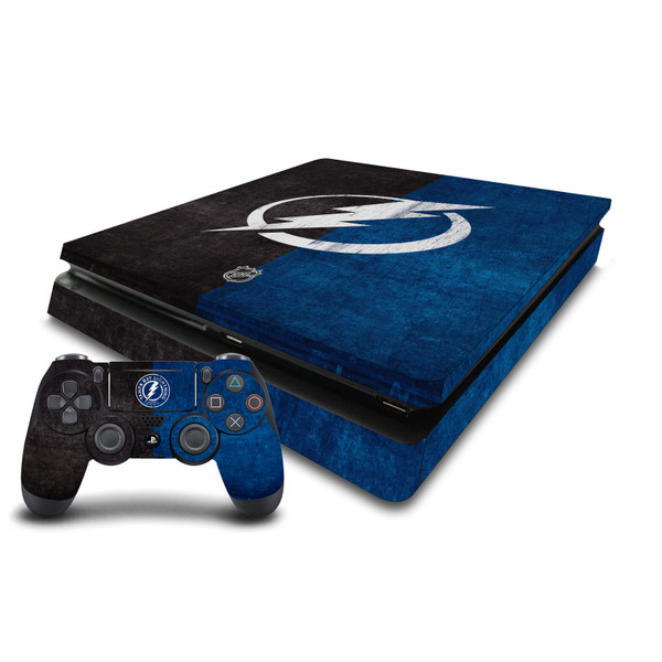 NHL Tampa Bay Lightning Half Distressed Vinyl Sticker Skin Decal Cover for Sony PS4 Slim Console & Controller