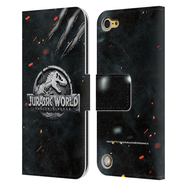 Jurassic World Fallen Kingdom Logo Dinosaur Claw Leather Book Wallet Case Cover For Apple iPod Touch 5G 5th Gen