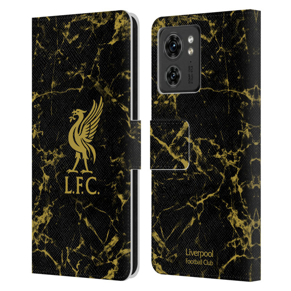 Liverpool Football Club Crest & Liverbird Patterns 1 Black & Gold Marble Leather Book Wallet Case Cover For Motorola Moto Edge 40