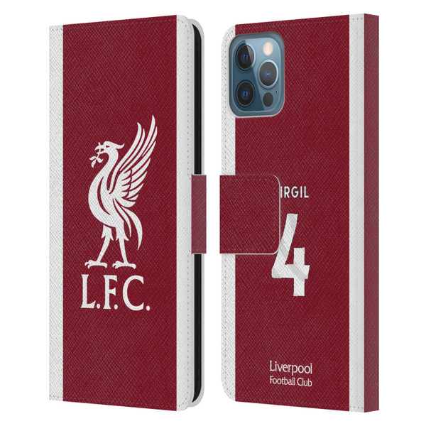 Liverpool Football Club 2023/24 Players Home Kit Virgil van Dijk Leather Book Wallet Case Cover For Apple iPhone 12 / iPhone 12 Pro