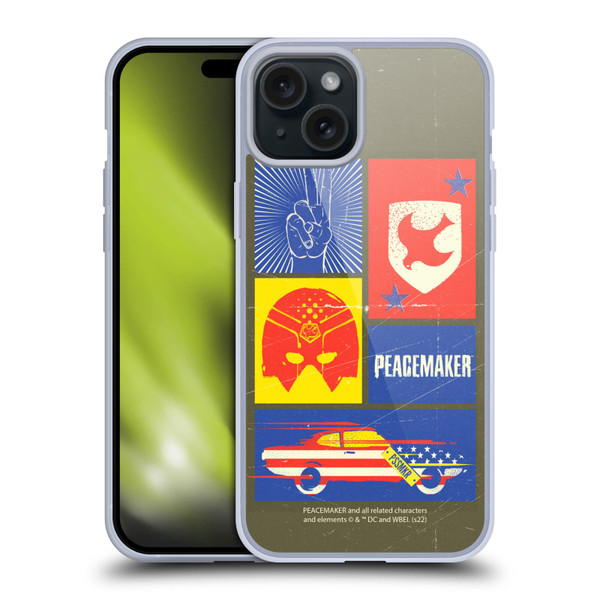 Peacemaker: Television Series Graphics Icons Soft Gel Case for Apple iPhone 15 Plus