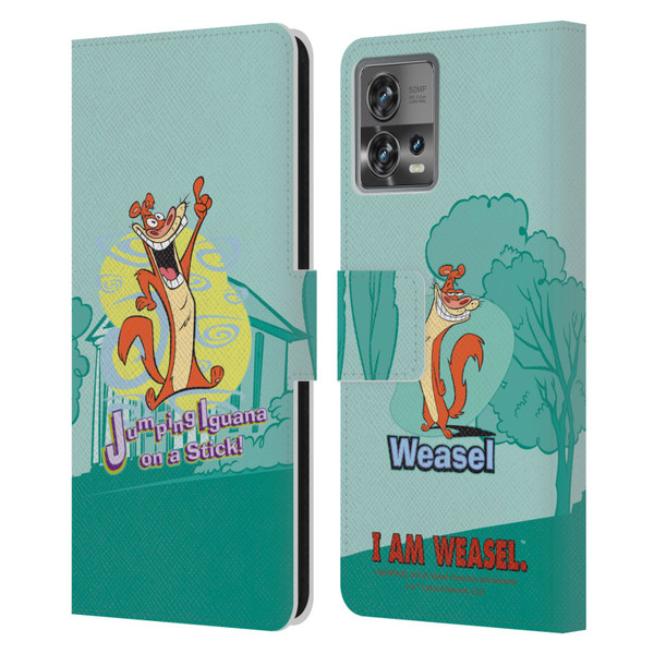 I Am Weasel. Graphics Jumping Iguana On A Stick Leather Book Wallet Case Cover For Motorola Moto Edge 30 Fusion