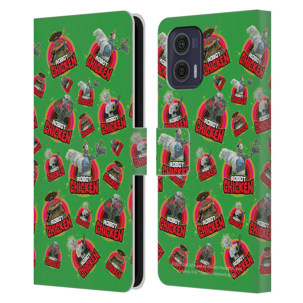 Robot Chicken Graphics Icons Leather Book Wallet Case Cover For Motorola Moto G73 5G