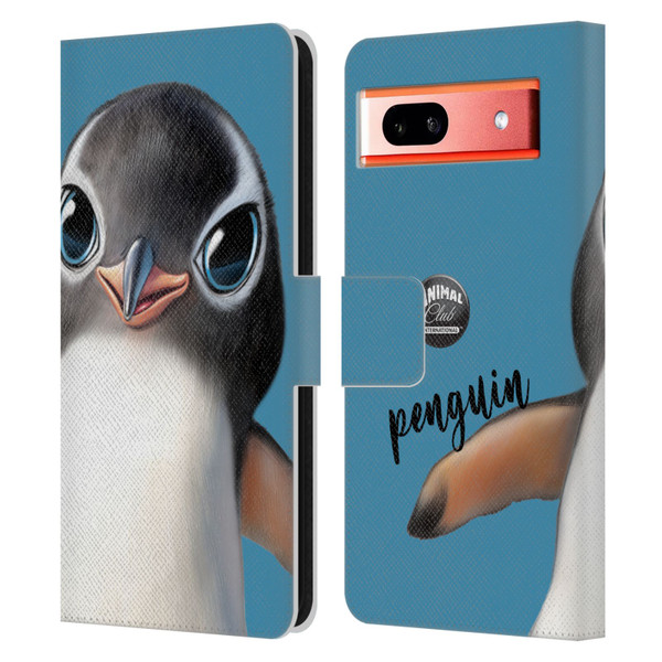 Animal Club International Faces Penguin Leather Book Wallet Case Cover For Google Pixel 7a