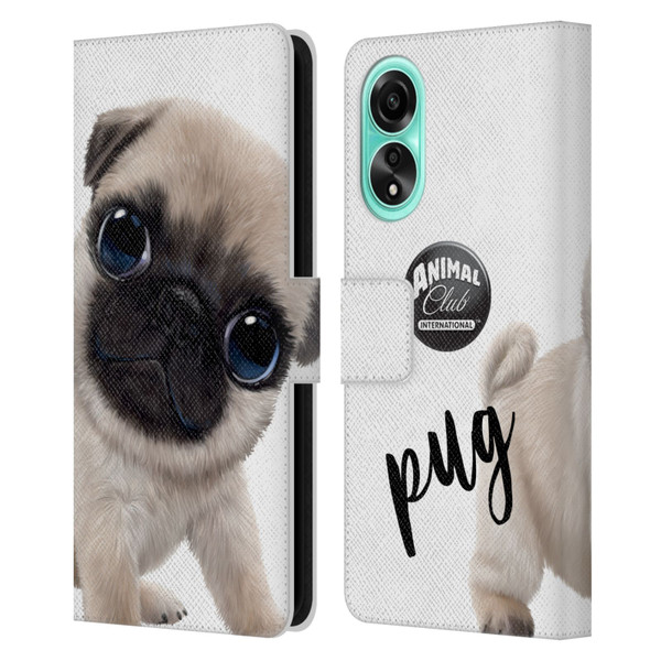 Animal Club International Faces Pug Leather Book Wallet Case Cover For OPPO A78 4G