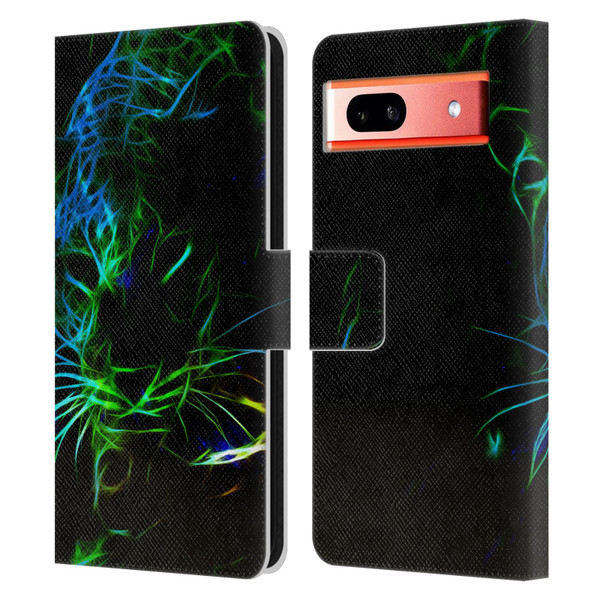 Simone Gatterwe Animals Neon Leopard Leather Book Wallet Case Cover For Google Pixel 7a