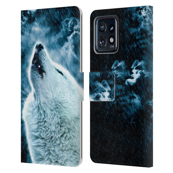 Simone Gatterwe Animals 2 Howling Wolf Leather Book Wallet Case Cover For Motorola Moto Edge 40 Pro