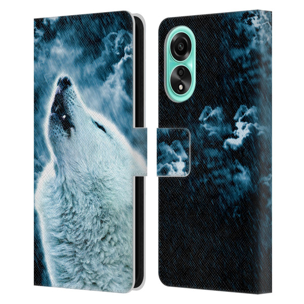 Simone Gatterwe Animals 2 Howling Wolf Leather Book Wallet Case Cover For OPPO A78 4G