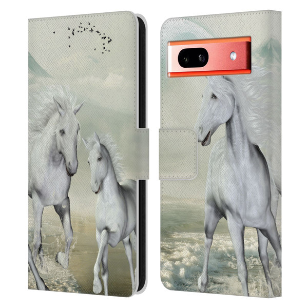Simone Gatterwe Horses White On The Beach Leather Book Wallet Case Cover For Google Pixel 7a