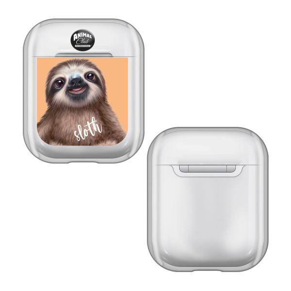 Animal Club International Faces Sloth Clear Hard Crystal Cover Case for Apple AirPods 1 1st Gen / 2 2nd Gen Charging Case