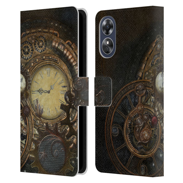 Simone Gatterwe Steampunk Clocks Leather Book Wallet Case Cover For OPPO A17