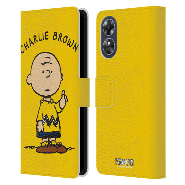 Peanuts Characters Charlie Brown Leather Book Wallet Case Cover For OPPO A17
