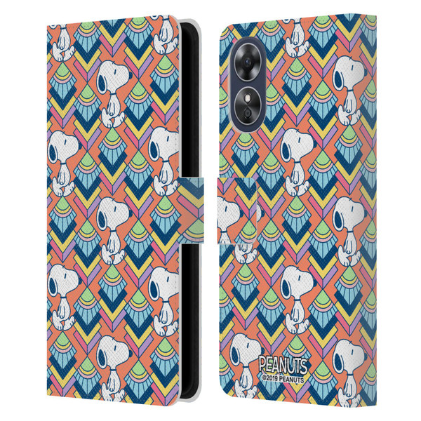 Peanuts Snoopy Deco Dreams Orange Pattern Leather Book Wallet Case Cover For OPPO A17