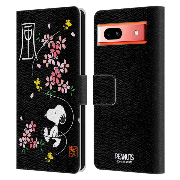 Peanuts Oriental Snoopy Cherry Blossoms Leather Book Wallet Case Cover For Google Pixel 7a