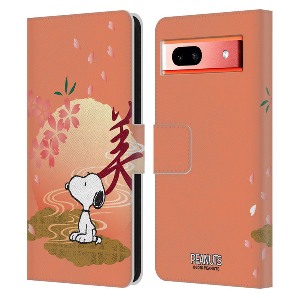 Peanuts Oriental Snoopy Sakura Leather Book Wallet Case Cover For Google Pixel 7a
